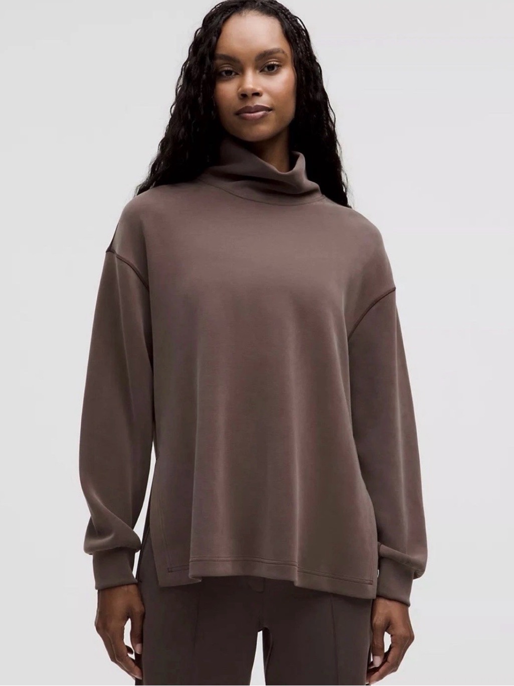 Lululemon Size M Softstreme Funnel-Neck Long Pullover And Pant-Espresso